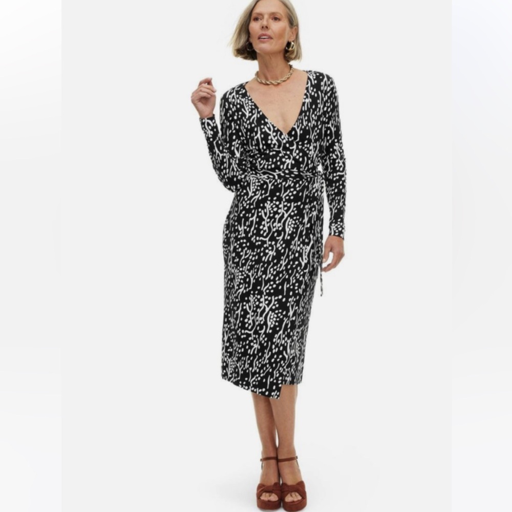 NWT DVF for Target Black Midi Sea Spots Wrap Dress XXS Diane Von Furstenberg